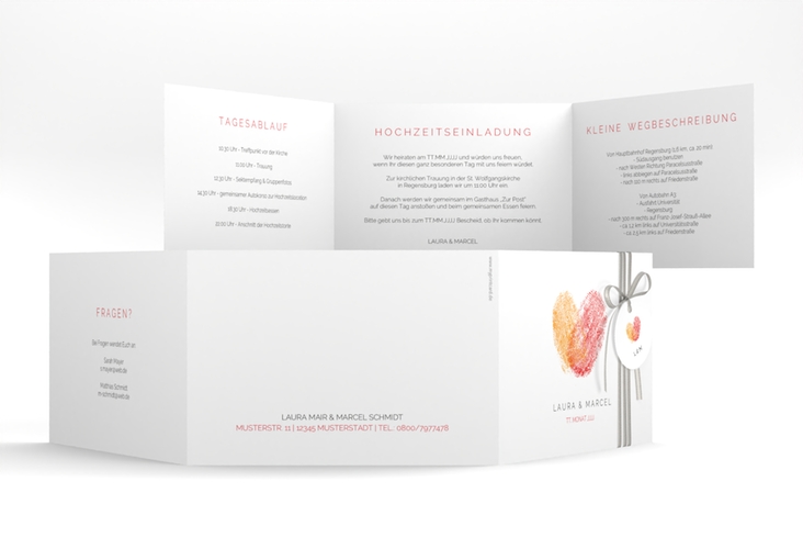 Hochzeitseinladung Fingerprint A6 Doppel-Klappkarte rot hochglanz schlicht mit Fingerabdruck-Motiv