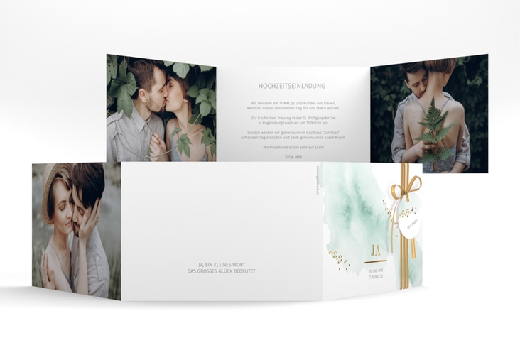 Hochzeitseinladung Pastell A6 Doppel-Klappkarte mint hochglanz