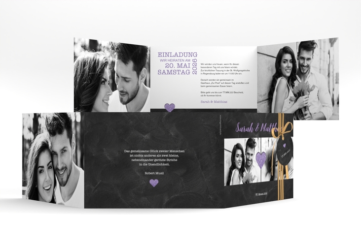 Hochzeitseinladung Sparkly A6 Doppel-Klappkarte lila hochglanz