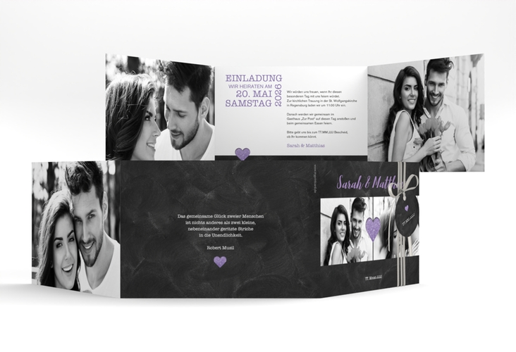 Hochzeitseinladung Sparkly A6 Doppel-Klappkarte lila hochglanz