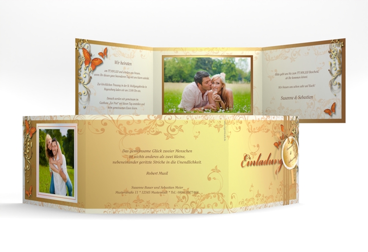 Hochzeitseinladung Toulouse A6 Doppel-Klappkarte orange