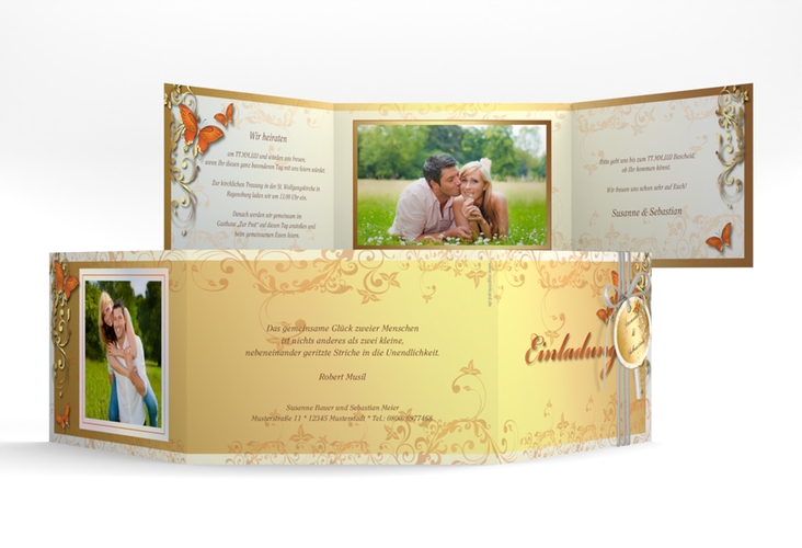Hochzeitseinladung Toulouse A6 Doppel-Klappkarte orange