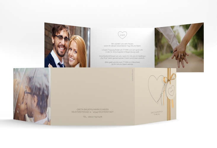 Hochzeitseinladung Lebenstraum A6 Doppel-Klappkarte beige hochglanz
