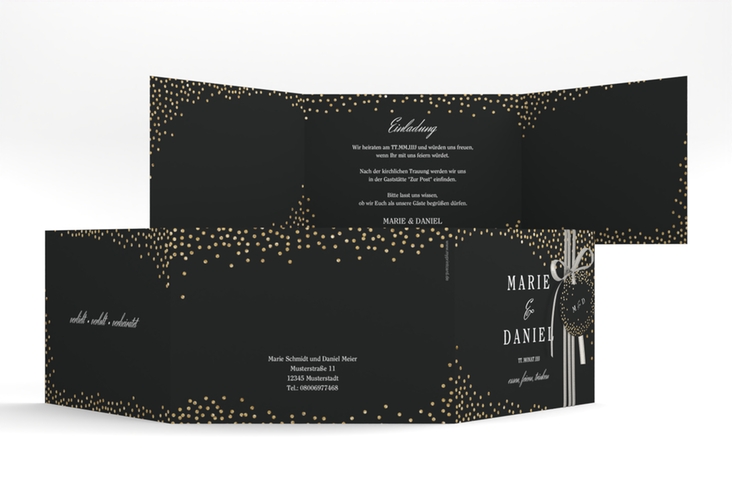 Hochzeitseinladung Glitter A6 Doppel-Klappkarte schwarz