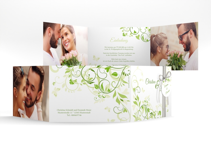 Hochzeitseinladung Lilly A6 Doppel-Klappkarte gruen