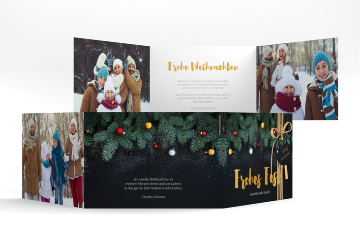 Weihnachtskarte Weihnachtszauber A6 Doppel-Klappkarte schwarz