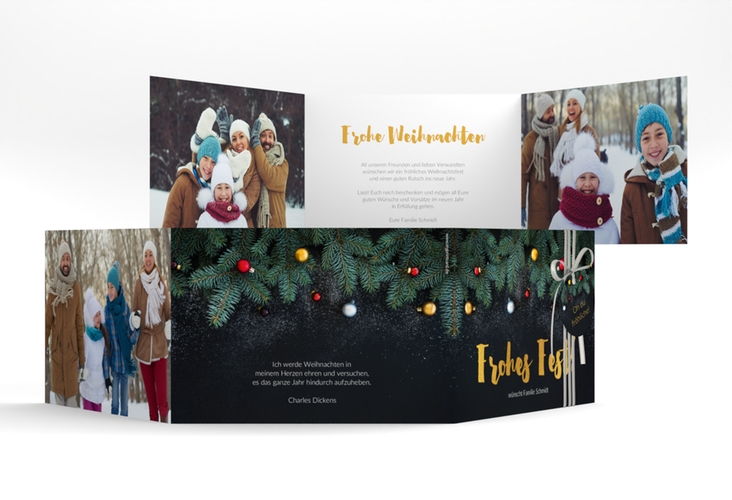 Weihnachtskarte Weihnachtszauber A6 Doppel-Klappkarte schwarz