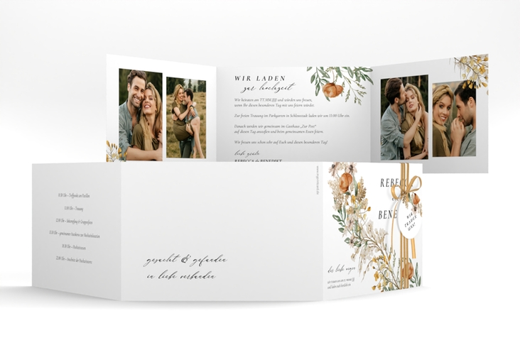 Hochzeitseinladung Wildfang A6 Doppel-Klappkarte weiss hochglanz mit getrockneten Wiesenblumen