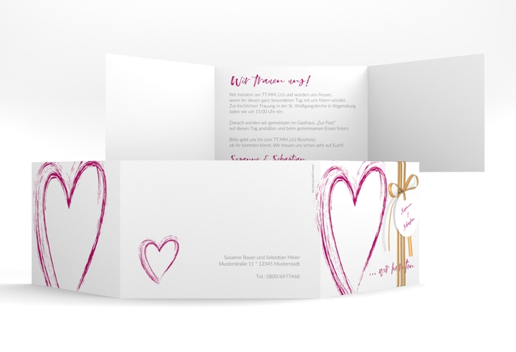 Hochzeitseinladung Liebe A6 Doppel-Klappkarte pink hochglanz