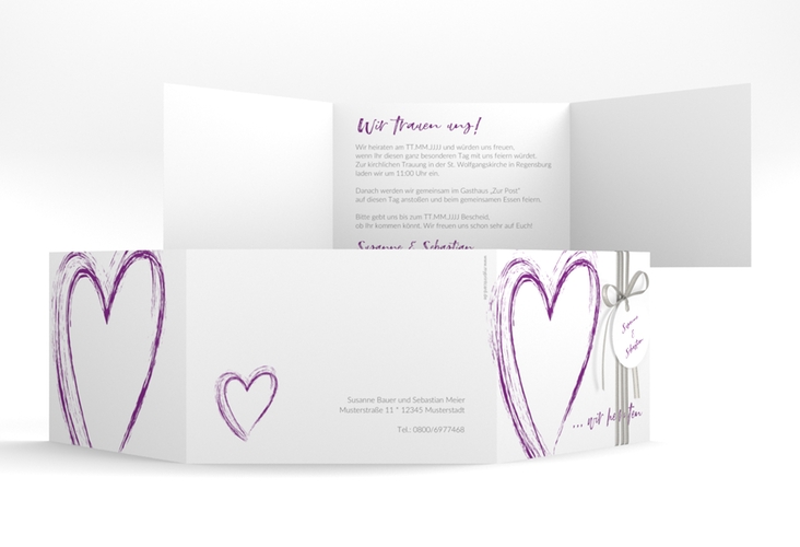 Hochzeitseinladung Liebe A6 Doppel-Klappkarte lila