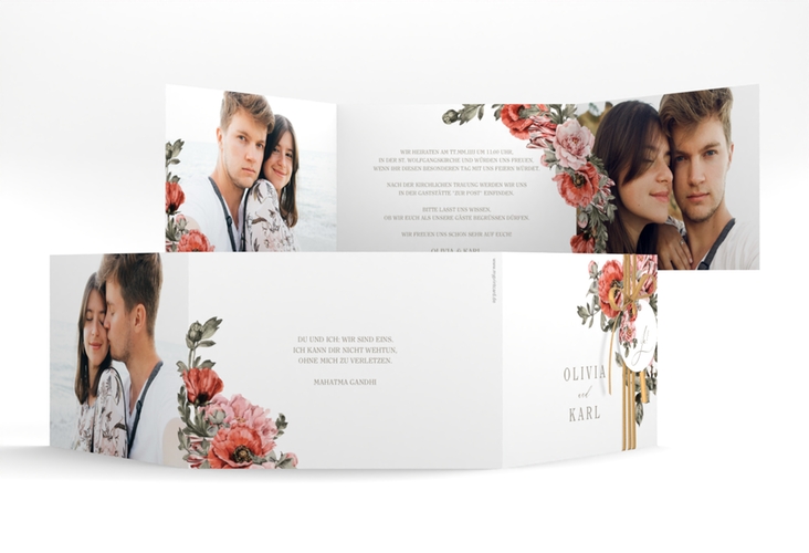 Hochzeitseinladung Grazioso A6 Doppel-Klappkarte weiss modern mit Mohnblumen und Rosen