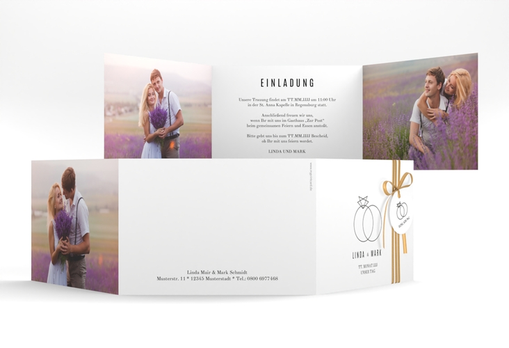 Hochzeitseinladung Rings A6 Doppel-Klappkarte weiss hochglanz