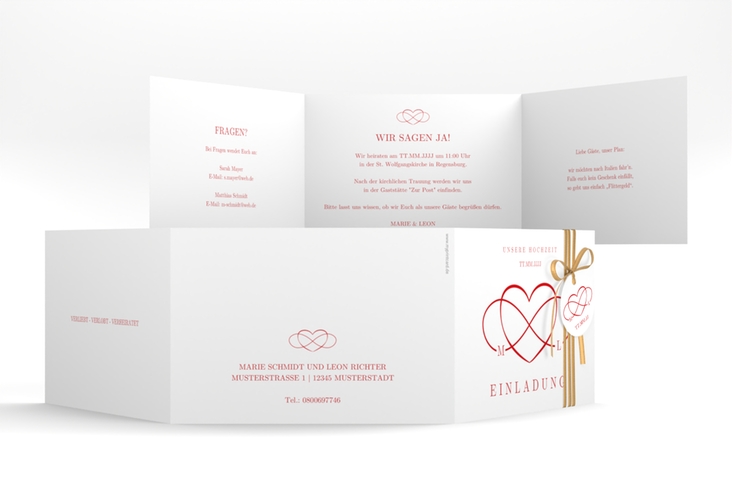 Hochzeitseinladung Infinity A6 Doppel-Klappkarte rot hochglanz