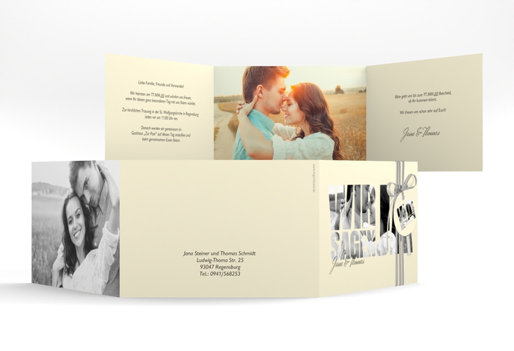 Hochzeitseinladung Letters A6 Doppel-Klappkarte beige