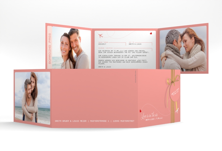Hochzeitseinladung Weddingpass A6 Doppel-Klappkarte rosa