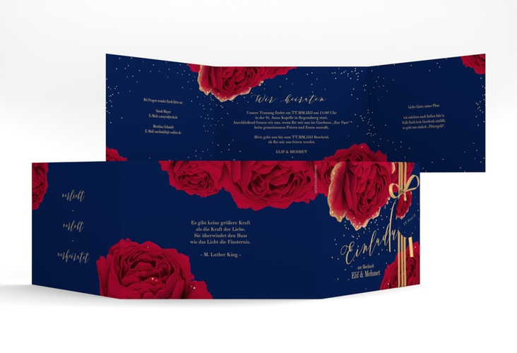Hochzeitseinladung Cherie A6 Doppel-Klappkarte blau