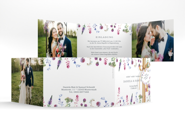 Hochzeitseinladung Wildblumen A6 Doppel-Klappkarte