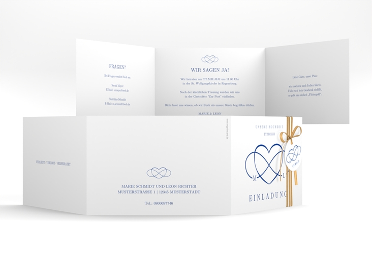Hochzeitseinladung Infinity A6 Doppel-Klappkarte blau