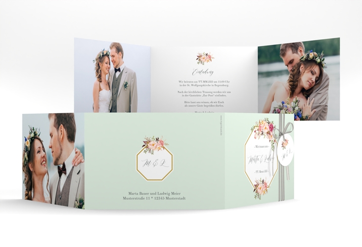 Hochzeitseinladung Prachtvoll A6 Doppel-Klappkarte mint hochglanz