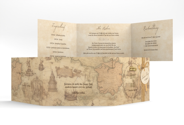 Hochzeitseinladung Zwei Ringe A6 Doppel-Klappkarte mit Eheringen und Fantasy-Landkarte
