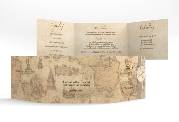 Hochzeitseinladung Zwei Ringe A6 Doppel-Klappkarte mit Eheringen und Fantasy-Landkarte