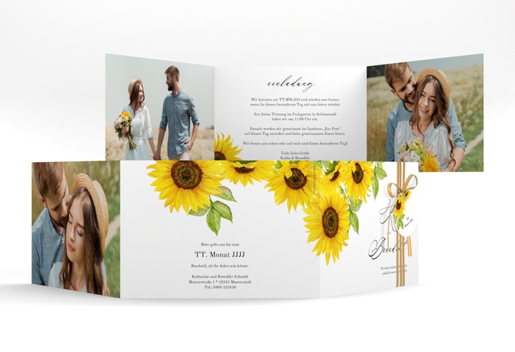 Hochzeitseinladung Sonnenblume A6 Doppel-Klappkarte
