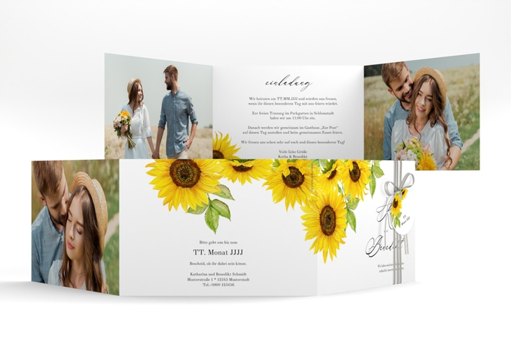 Hochzeitseinladung Sonnenblume A6 Doppel-Klappkarte
