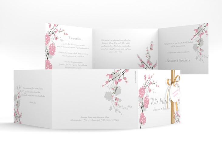Hochzeitseinladung Salerno A6 Doppel-Klappkarte rosa hochglanz