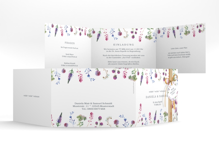 Hochzeitseinladung Wildblumen A6 Doppel-Klappkarte