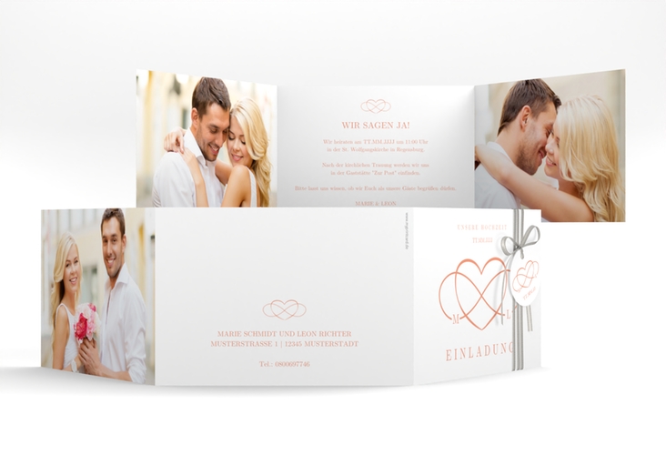 Hochzeitseinladung Infinity A6 Doppel-Klappkarte apricot