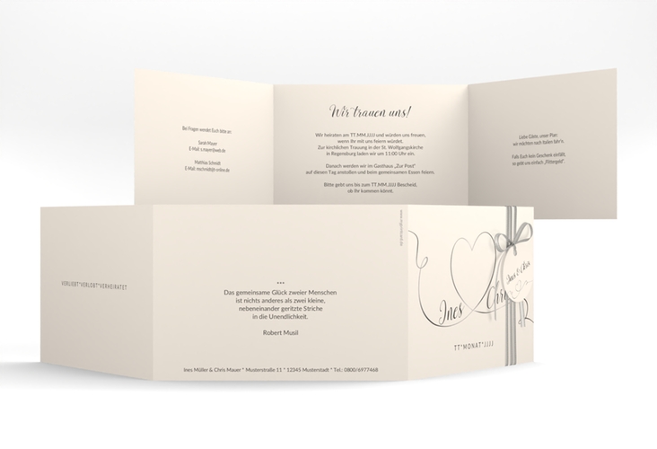 Hochzeitseinladung Dolce A6 Doppel-Klappkarte beige hochglanz