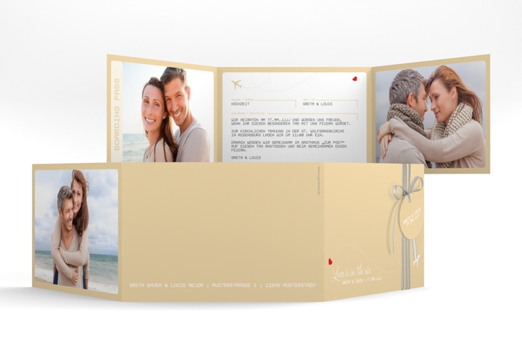 Hochzeitseinladung Weddingpass A6 Doppel-Klappkarte beige