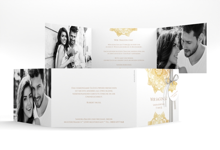Hochzeitseinladung Delight A6 Doppel-Klappkarte gold
