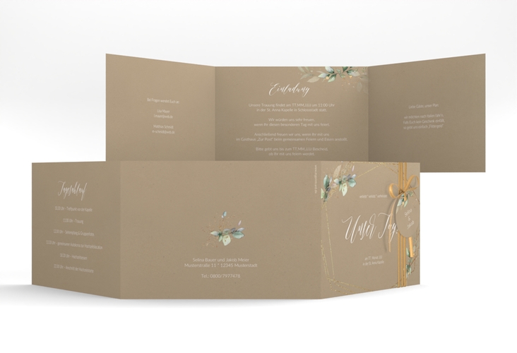 Hochzeitseinladung Greenish A6 Doppel-Klappkarte Kraftpapier hochglanz