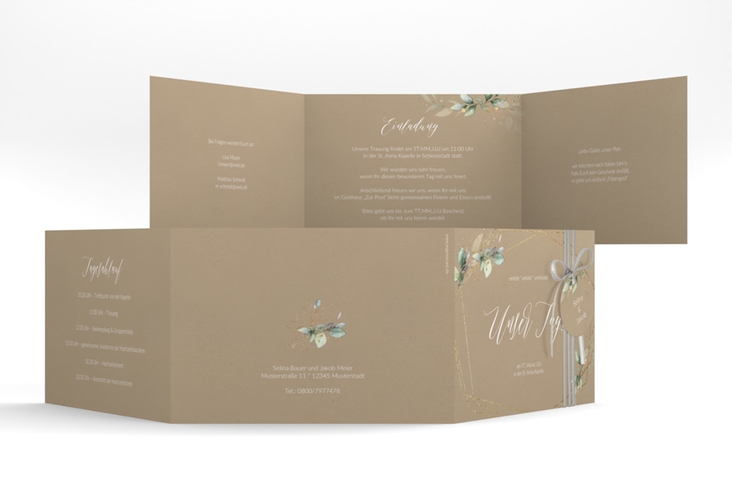 Hochzeitseinladung Greenish A6 Doppel-Klappkarte Kraftpapier hochglanz