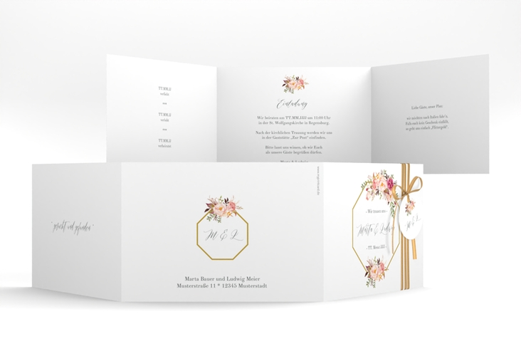 Hochzeitseinladung Prachtvoll A6 Doppel-Klappkarte weiss hochglanz