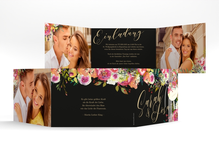 Hochzeitseinladung Flowerbomb A6 Doppel-Klappkarte