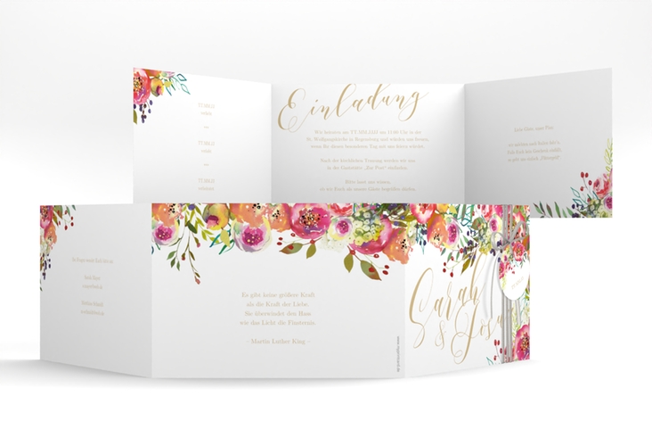 Hochzeitseinladung Flowerbomb A6 Doppel-Klappkarte weiss