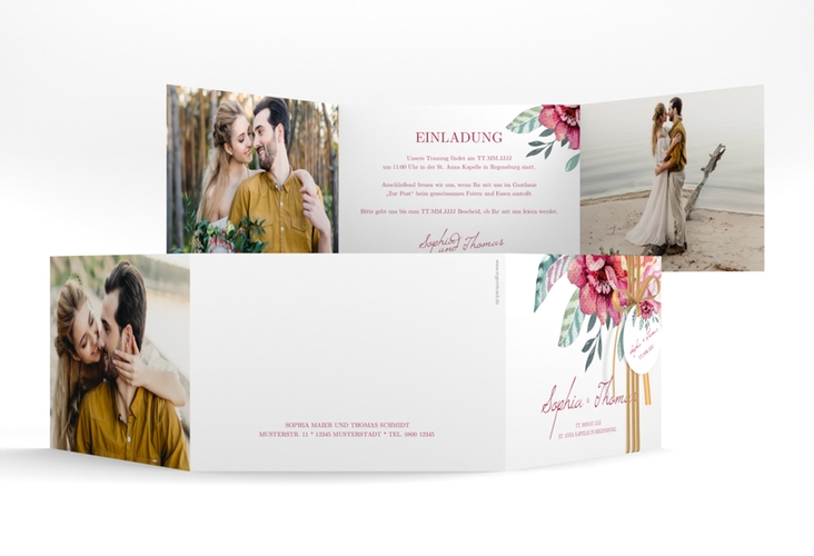 Hochzeitseinladung Blooming A6 Doppel-Klappkarte weiss