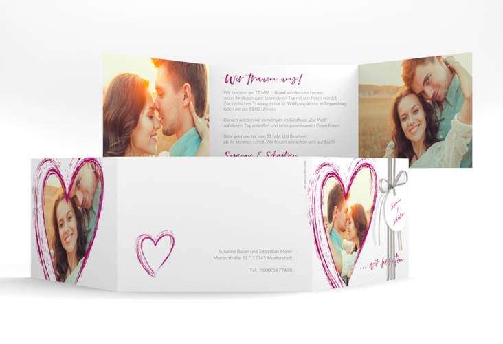 Hochzeitseinladung Liebe A6 Doppel-Klappkarte pink