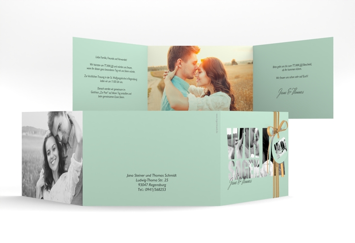 Hochzeitseinladung Letters A6 Doppel-Klappkarte mint