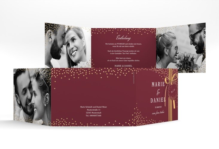 Hochzeitseinladung Glitter A6 Doppel-Klappkarte rot