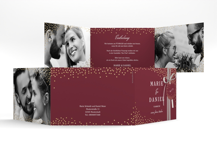 Hochzeitseinladung Glitter A6 Doppel-Klappkarte rot