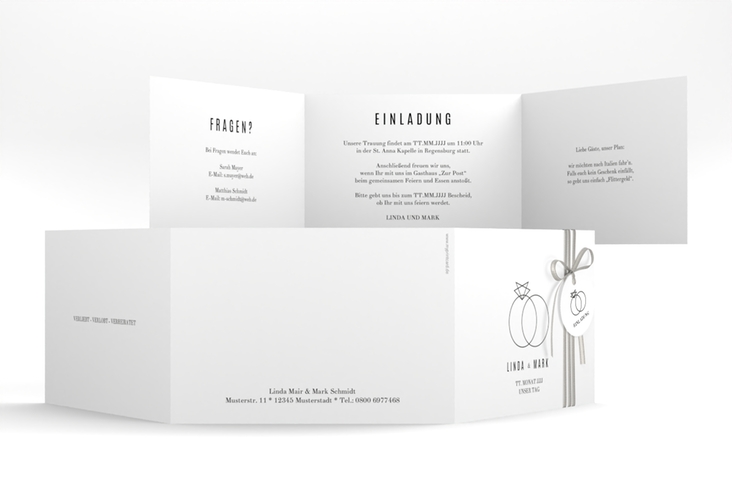 Hochzeitseinladung Rings A6 Doppel-Klappkarte weiss hochglanz