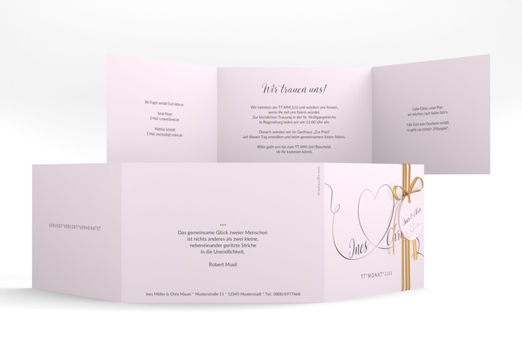 Hochzeitseinladung Dolce A6 Doppel-Klappkarte rosa hochglanz