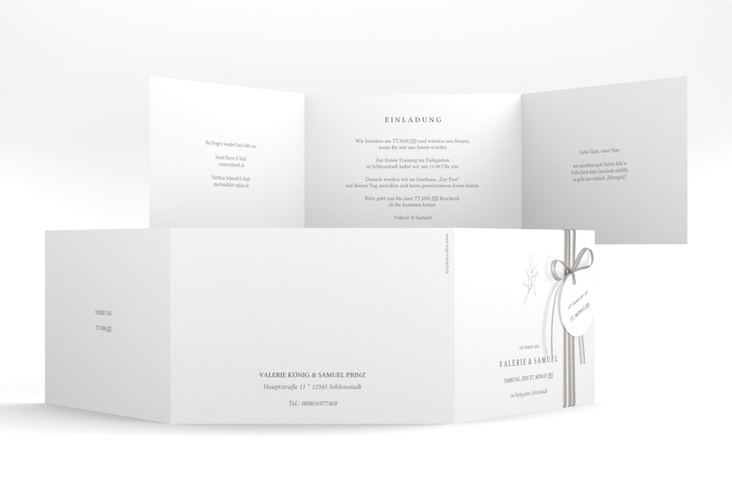 Hochzeitseinladung Ivy A6 Doppel-Klappkarte weiss hochglanz minimalistisch mit kleiner botanischer Illustration