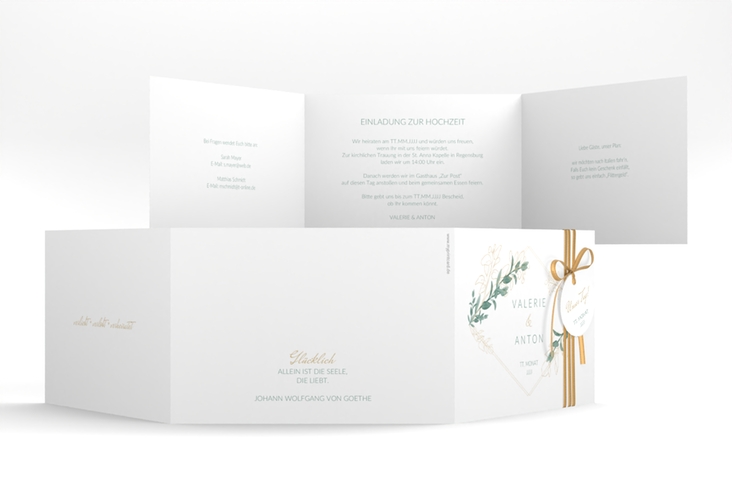 Hochzeitseinladung Verde A6 Doppel-Klappkarte weiss