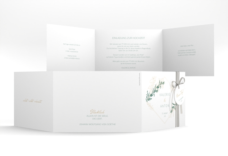 Hochzeitseinladung Verde A6 Doppel-Klappkarte weiss