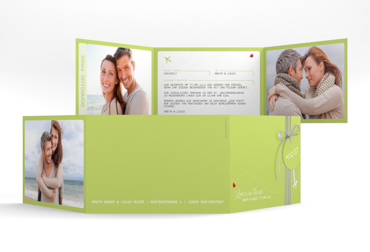 Hochzeitseinladung Weddingpass A6 Doppel-Klappkarte gruen