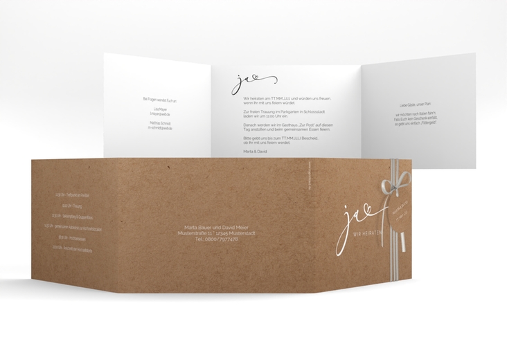 Hochzeitseinladung Jawort A6 Doppel-Klappkarte Kraftpapier hochglanz modern minimalistisch mit veredelter Aufschrift